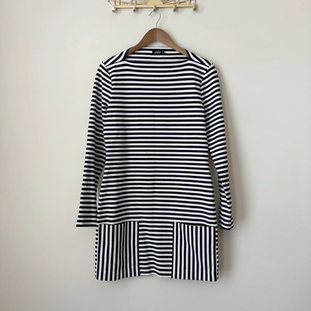 Kate Spade Black & White Striped Ponte Knit Dress Medium NEW NWT